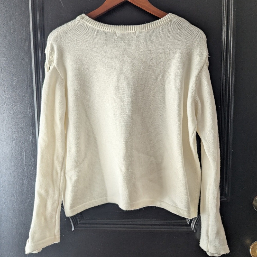 Jack by BB Dakota Sweater Off White Lattice Bell Sleeve Open Knit Sz L - Picture 2 of 10